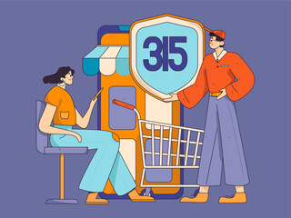 Holiday shopping people doing e-commerce online shopping flat vector concept operation hand drawn illustration
