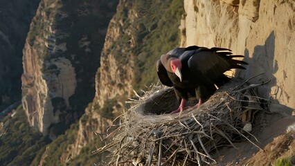 California Condor Gymnogyps californianus Nests on cliffs in North America. The bird is surrounded...