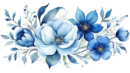 Obraz premium blue watercolor flowers floral pattern with white background