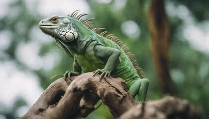 Fototapeta premium green iguana on a branch at nature 