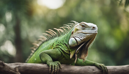 Fototapeta premium green iguana on a branch at nature 