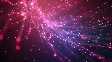 Abstract technology background of moving glow flickering dots lines animation fiber optic network.