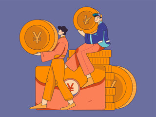 Holiday shopping people doing e-commerce online shopping flat vector concept operation hand drawn illustration
