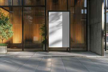 Signboard poster mockup on a facade of the building, blank space to display your advertising or branding campaign