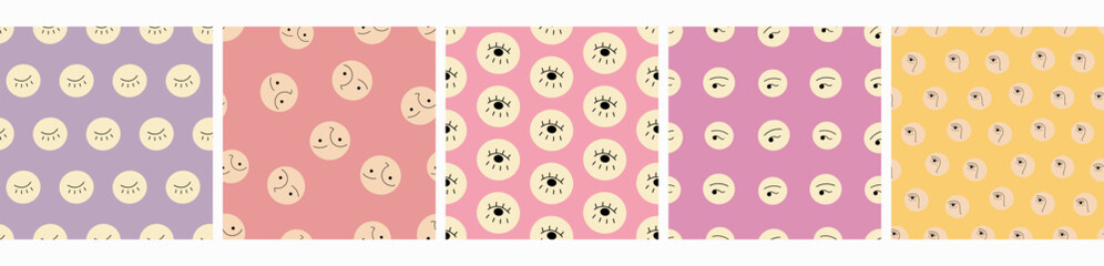 Five surface patterns, plain objects. For wrapping paper, textile, branding, backdrop design.