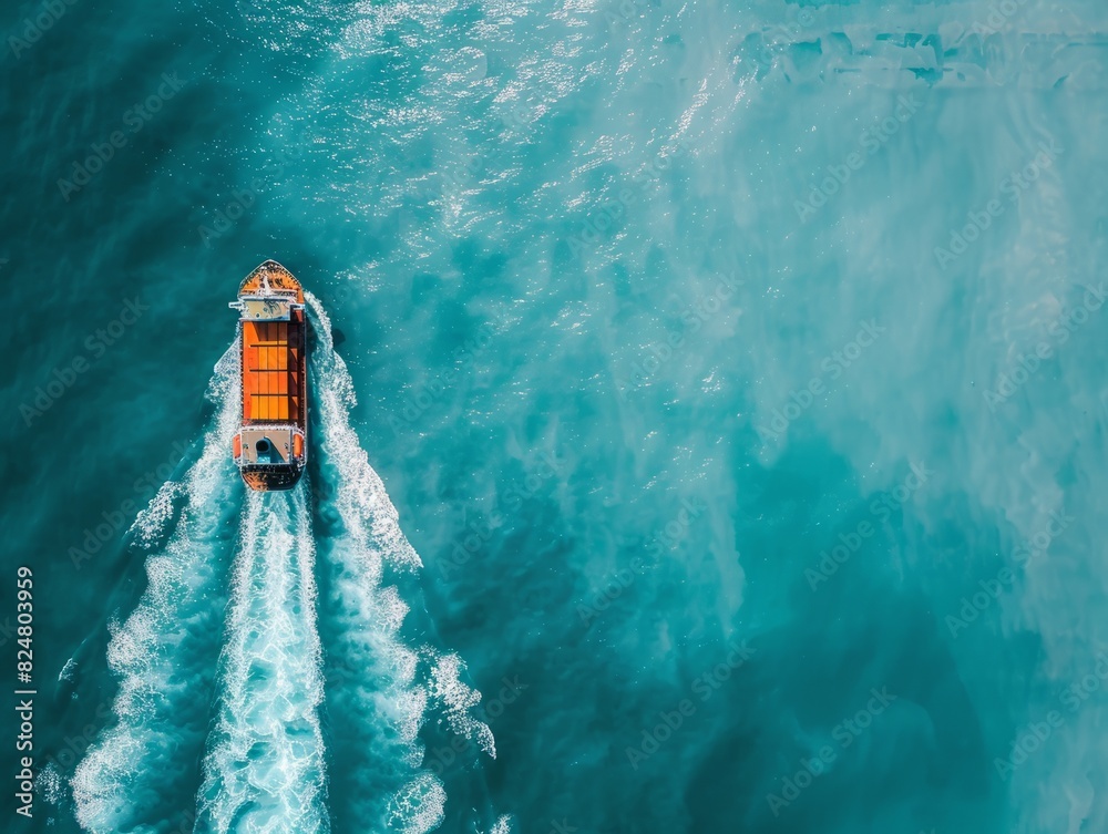 Wall mural oceanic logistics: a stunning aerial view of a container ship sailing on blue seas