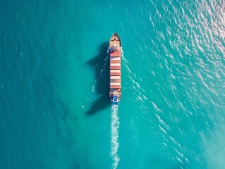 Blue Sea Horizon: Aerial Perspective of Container Ship Cargo Carrier