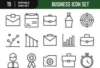 Business-related concept editable stroke outline icons isolated on white background flat vector illustration