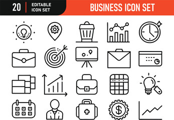 Business-related concept editable stroke outline icons isolated on white background flat vector illustration