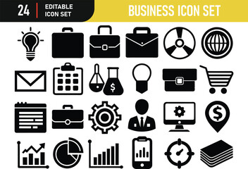 Business-related concept editable stroke outline icons isolated on white background flat vector illustration