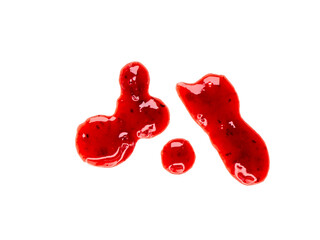 Sweet red berry jam, sauce as abstract drops stain isolated on white, transparent background, PNG. © Savvapanf Photo ©