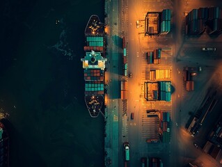 Nighttime Operations: A Bird's Eye View of Cargo Shipping at a Deep Seaport