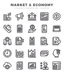 Vector Market & Economy types icon set in Lineal style. vector illustration.