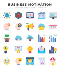 BUSINESS MOTIVATION Flat icons collection. 25 icon set. Vector illustration.