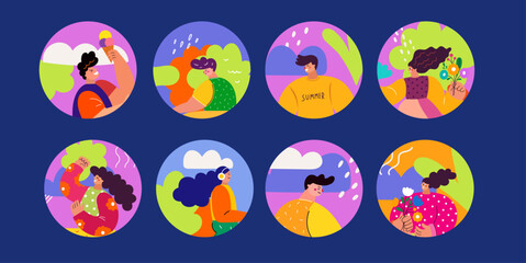 People portraits. Vector characters design. Icons and stickers design