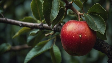 A fresh kei apple on the branch