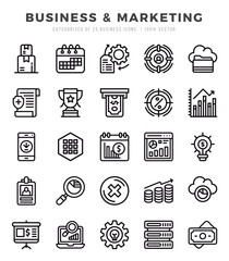Collection of Business & Marketing 25 Lineal Icons Pack.