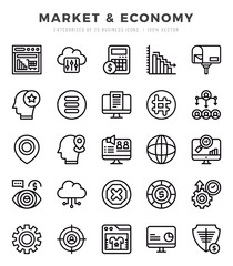 Set of simple Lineal Market & Economy Icons. Lineal art icons pack.