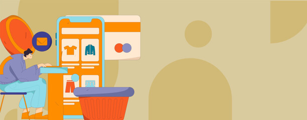 Holiday shopping people doing e-commerce online shopping flat vector concept operation hand drawn illustration
