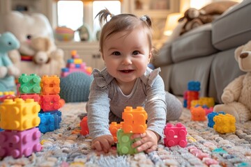 Fototapeta premium Children playing with building blocks