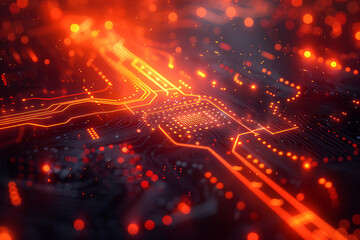 Obraz premium An intricate abstract design featuring interconnected circuit patterns in vibrant colors, symbolizing modern technology and digital innovation