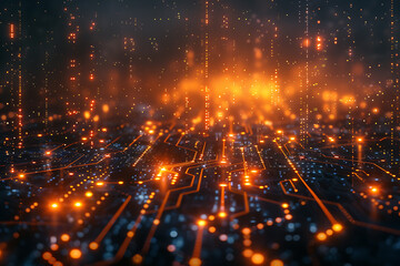 Fototapeta premium An intricate abstract design featuring interconnected circuit patterns in vibrant colors, symbolizing modern technology and digital innovation