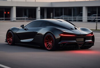 Obraz premium sport car on road at sunset view