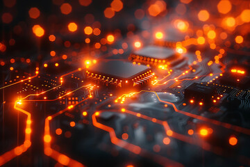 An intricate abstract design featuring interconnected circuit patterns in vibrant colors, symbolizing modern technology and digital innovation