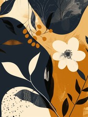 Abstract Floral Art with Earthy Tones and Nature Elements