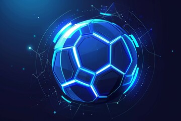 Naklejka premium Soccer ball or football with futuristic blue glowing