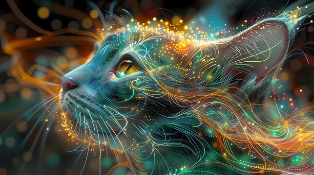 Colorful fantasy cat universe gorgeous lines poster background