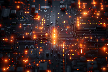 An intricate abstract design featuring interconnected circuit patterns in vibrant colors, symbolizing modern technology and digital innovation