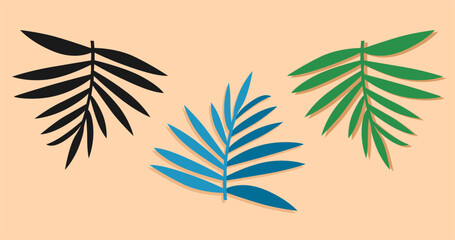 Palm leaves. Set of tropical leaves. Vector illustration in flat style