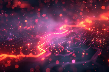 Fototapeta premium An intricate abstract design featuring interconnected circuit patterns in vibrant colors, symbolizing modern technology and digital innovation