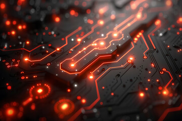 An intricate abstract design featuring interconnected circuit patterns in vibrant colors, symbolizing modern technology and digital innovation