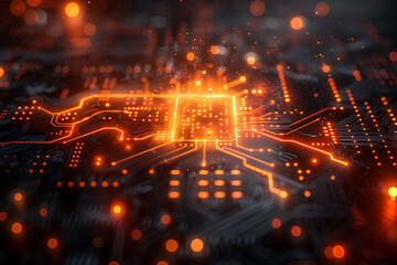 Obraz premium An intricate abstract design featuring interconnected circuit patterns in vibrant colors, symbolizing modern technology and digital innovation