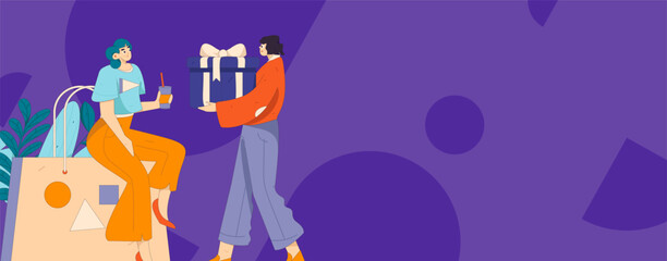 Holiday shopping people doing e-commerce online shopping flat vector concept operation hand drawn illustration
