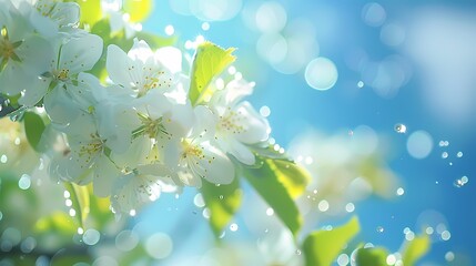 Plum blossom poster background with water drops after rain