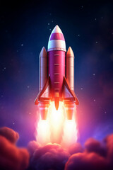 Fototapeta premium Vibrant, colorful rocket launch against a starry night sky, showcasing the excitement of space exploration and technological advancement.