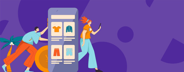 Holiday shopping people doing e-commerce online shopping flat vector concept operation hand drawn illustration
