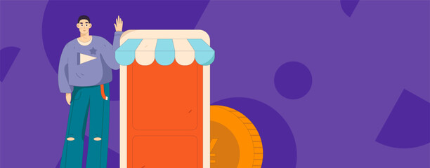 Holiday shopping people doing e-commerce online shopping flat vector concept operation hand drawn illustration

