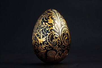 a black and gold egg with gold designs