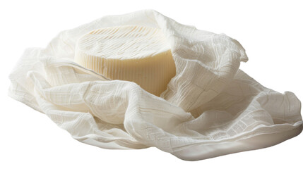 A piece of white soap placed on top of a white cloth