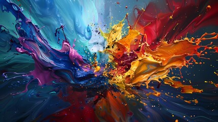 Burst of multi-colored paint splashes, infusing the canvas with energy and excitement