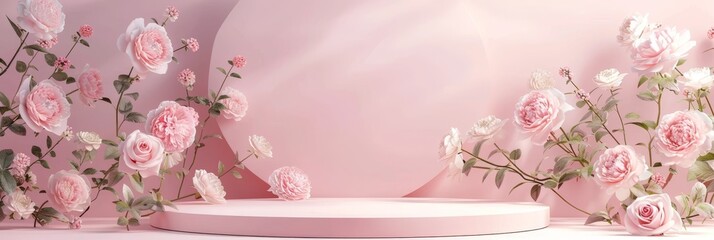 Pink Rose on Podium: A Charming Floral Display Radiating Springtime Beauty and Romantic Vibes