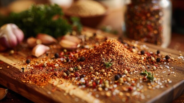 a mixture of whole and ground spices spread out on a cutting board