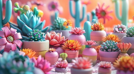 Colorful flowers succulents poster background