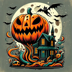 Halloween jack o lanterns on various creepy background