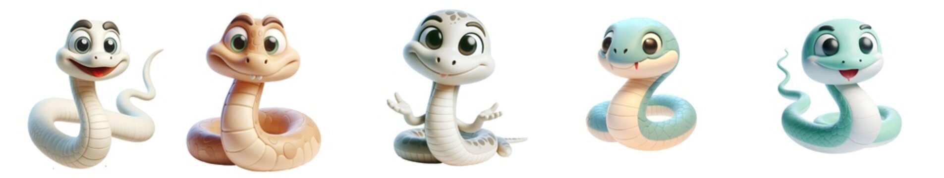 3d rendered illustration of a snake white amd transparent background, cute, 3D, cartoon