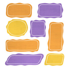 Set of hand drawn frames. Hand drawn text box collection. Doodle stickers design with wooden texture